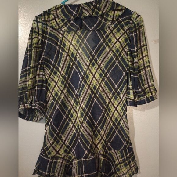 Sheer plaid shirt sleeve blouse with ruffle detailing - Picture 7 of 12